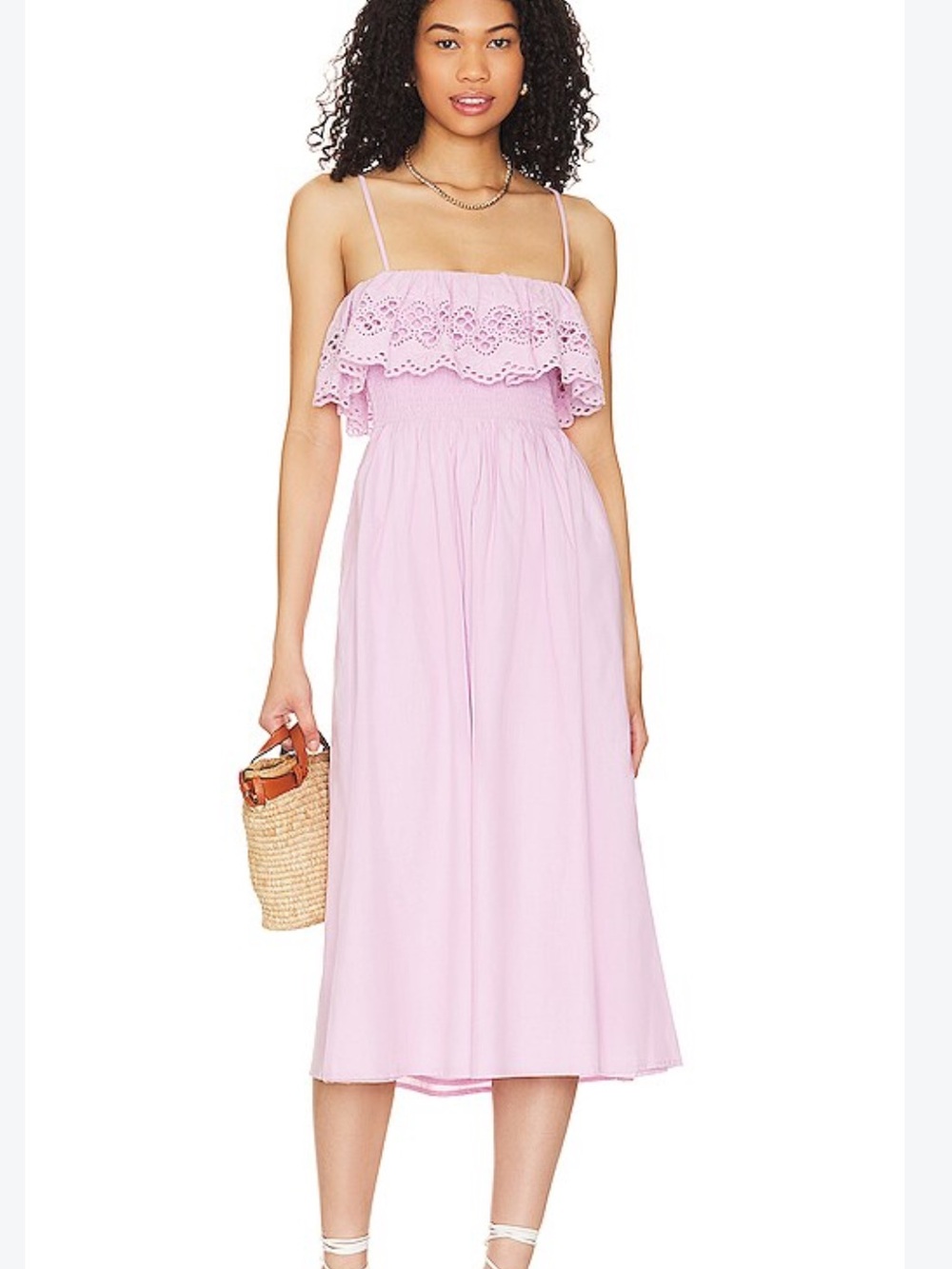 Lovers + Friends Katie Lavender Eyelet Ruffle Midi Dress